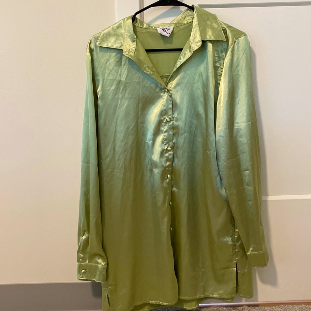 Light green silk shirt dress